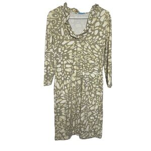 J. McLaughlin Ruffle Collar Dress M Beige Abstract Long Sleeve Catalina Knit